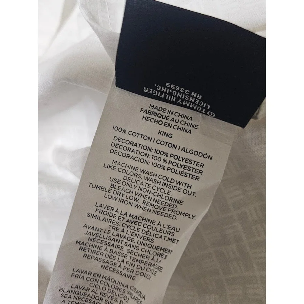 Tommy Hilfiger Single Pillow Sham King White Navy Red Trim Cotton Nautical